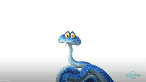 a blue snake with yellow eyes is on a white background with the word disney in the corner
