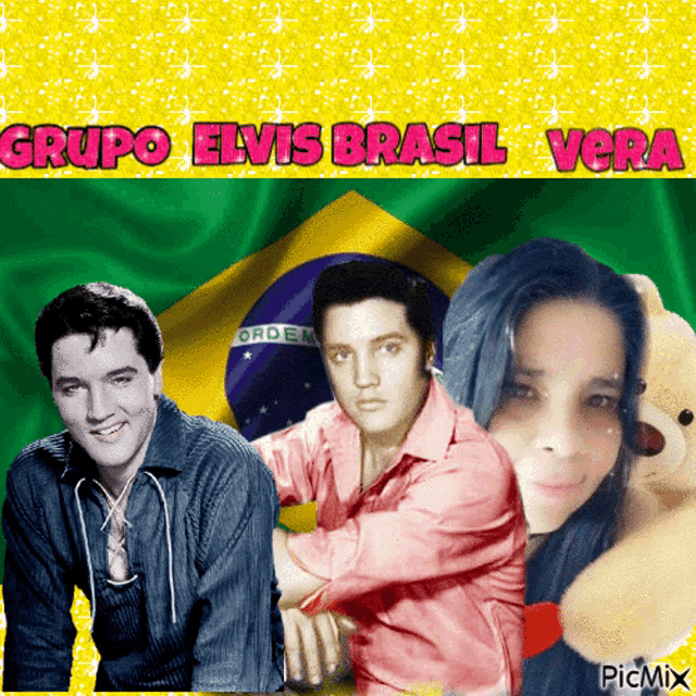 a picture of elvis presley with the words grupo elvis brasil vera on the top