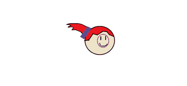 a cartoon character with red hair and a smiley face on it