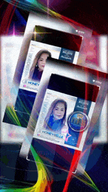 a picture of a woman named honeybelle on a colorful background