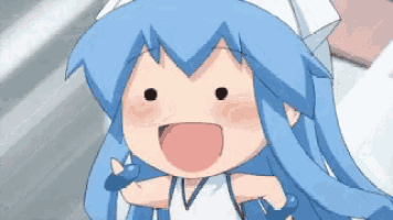 a close up of a cartoon character with blue hair