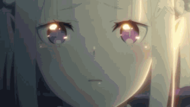 a close up of a anime girl with purple eyes