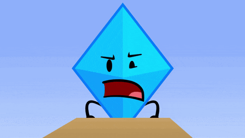 a cartoon drawing of a blue diamond with arms and legs