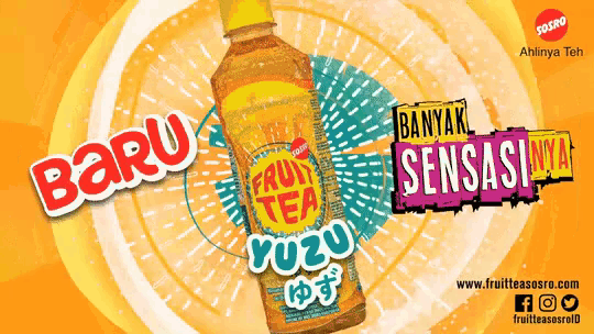 a bottle of fruit tea with the words baru and banyak sensasi