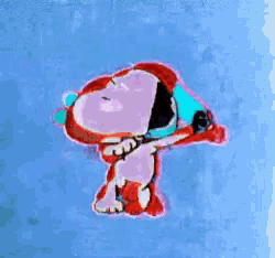 a cartoon drawing of snoopy with a blue background