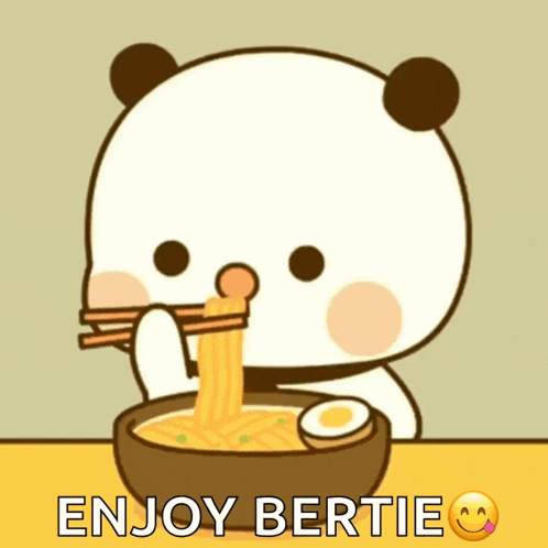 a cartoon of a panda eating noodles with chopsticks