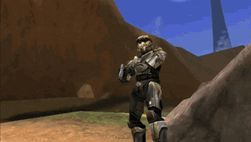 a video game character is standing in front of a wall that says lmr7