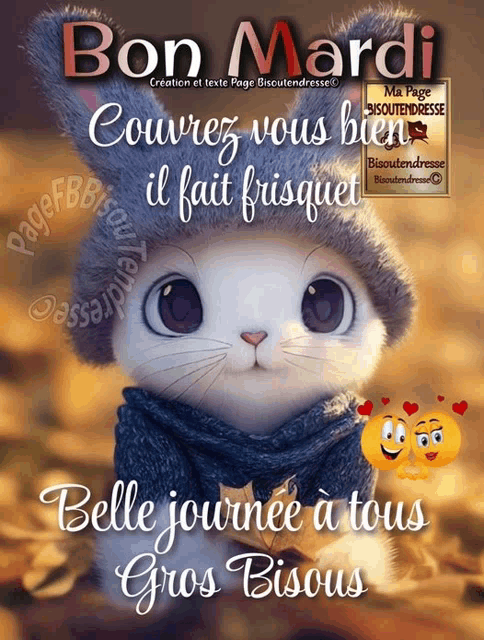 a cartoon cat wearing a hat and scarf with the words bon mardi