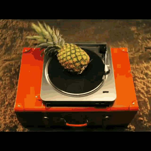 a pineapple is sitting on top of a turntable