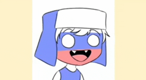 a cartoon of a boy wearing a white hat and a blue and red shirt .