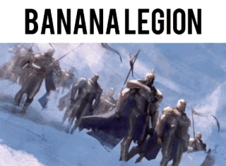 a painting of a group of soldiers with the words banana legion on the bottom