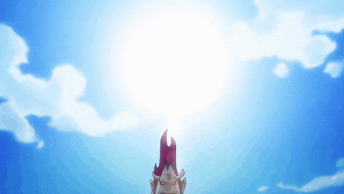 a cartoon character stands in front of a blue sky