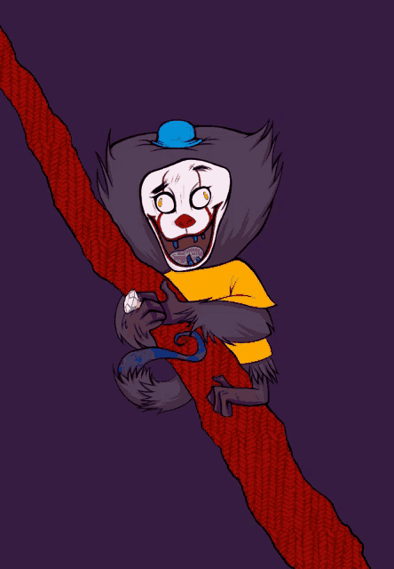 a drawing of a clown holding a red object