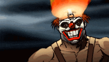 a cartoon drawing of a clown with a candle in his head