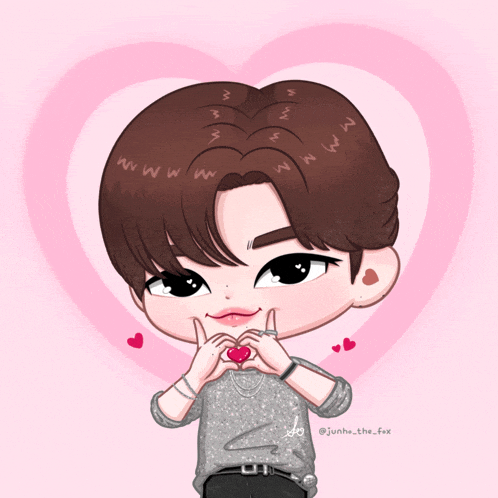 a cartoon drawing of a man making a heart with his hands