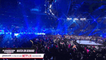 a peacock ad for the elimination chamber shows a large crowd