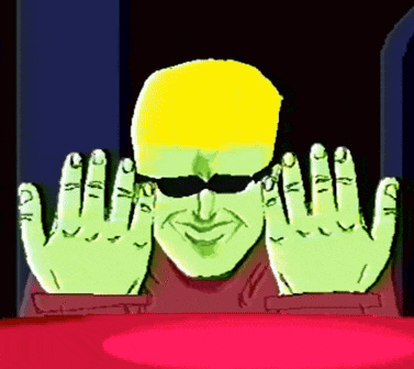 a cartoon drawing of a man wearing sunglasses and a yellow head