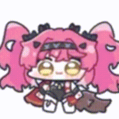 a cartoon of a girl with pink hair and yellow eyes .