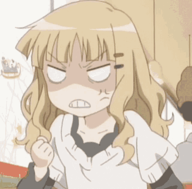 a cartoon girl is making a funny face with her mouth open .