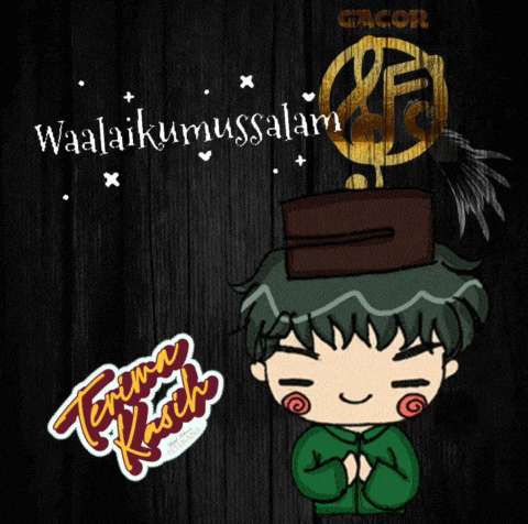 a drawing of a boy with a hat and the words waalaikumussalam