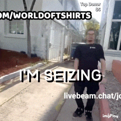 a man is walking down a sidewalk with the words i 'm seizing on the side