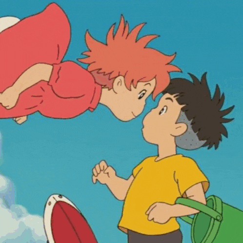 a girl in a red shirt is looking at a boy sleeping on a green couch