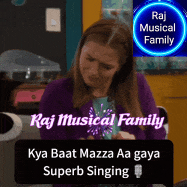 a picture of a girl with the words raj musical family on the bottom