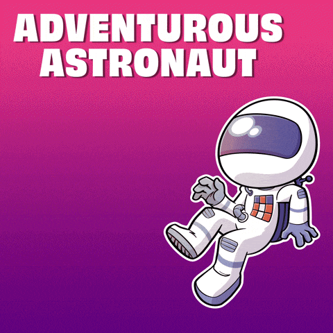 a cartoon of an astronaut with the words " adventurous astronaut " behind him