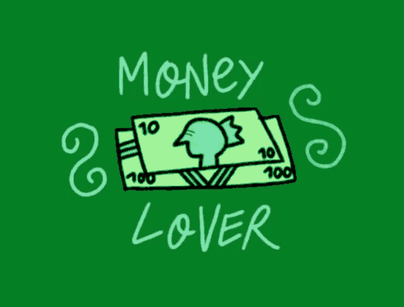 a drawing of a stack of money with the words money lover below it