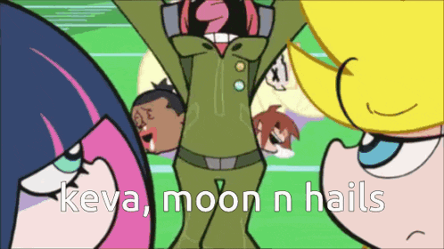 a group of cartoon characters with the words " kiva moon n hails " written on the bottom