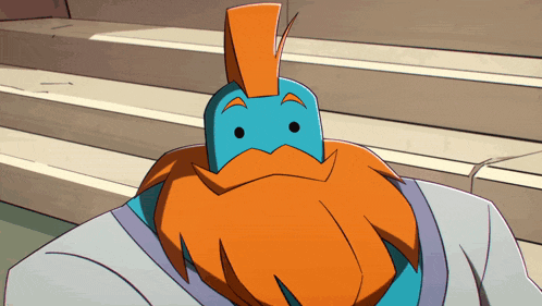 a cartoon drawing of a man with a beard and a blue head