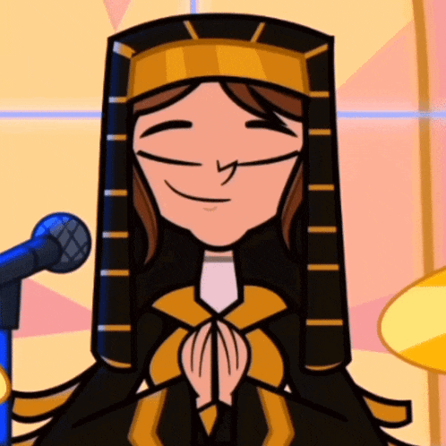 a cartoon drawing of a nun with her eyes closed
