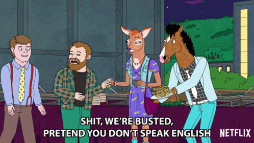 Shit Were Busted Pretend You Dont Speak English Bojack GIF