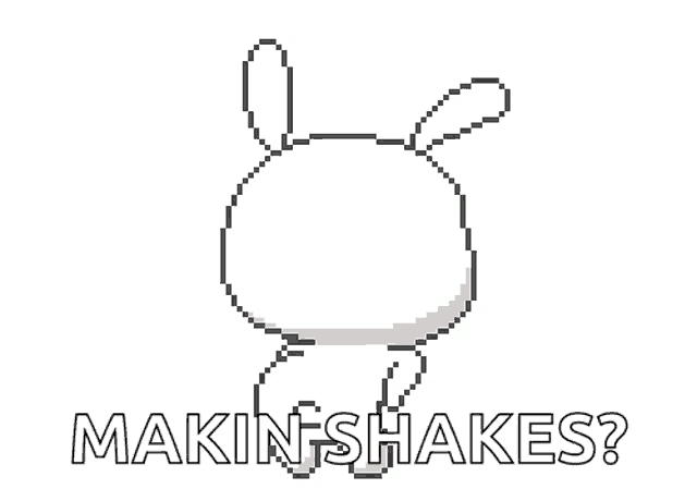 a pixel art drawing of a rabbit with the words makin shakes