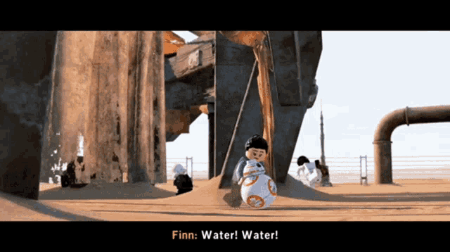 a screenshot of a video game with finn saying water