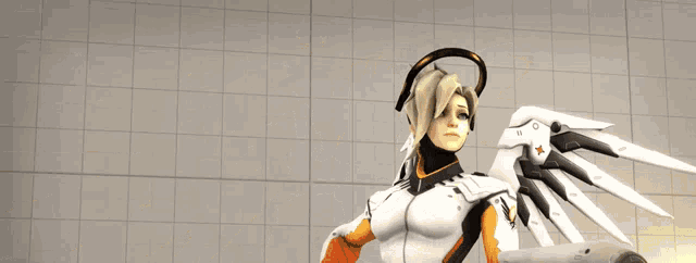 a woman with angel wings is holding a sword in her hand
