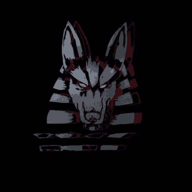 a drawing of a wolf with glowing eyes on a black background .