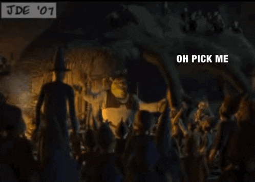 a group of people are gathered in a cave with the words oh pick me written on the bottom