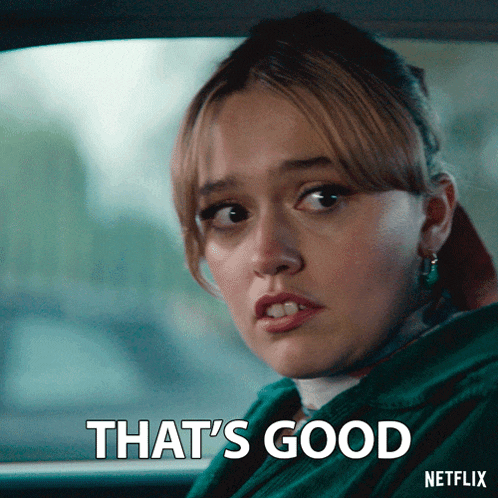 a woman in a green jacket says that 's good on netflix