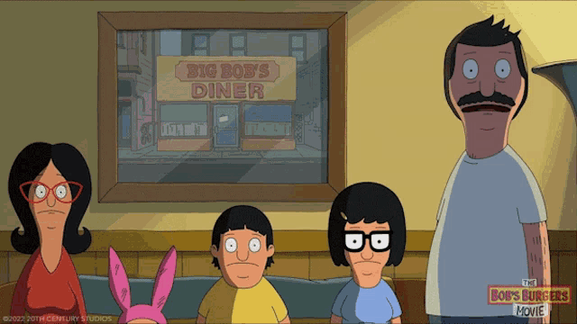 the bob 's burgers movie is being advertised on a screen