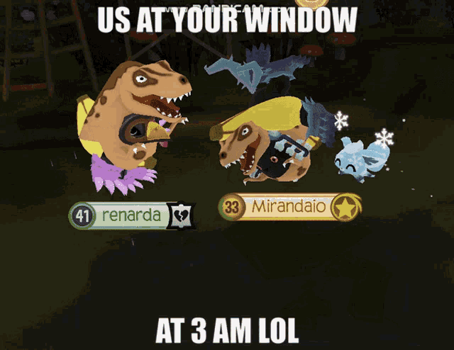 a screenshot of a video game with the words " us at your window "
