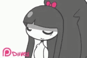 a cartoon of a girl with long hair and a hat saying thank you .