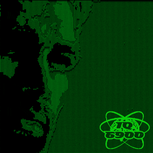 a green background with a drawing of a face and a symbol that says ' a ' on it