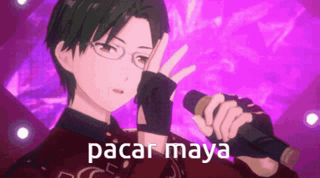 a cartoon character is holding a microphone and says pacar maya on the bottom