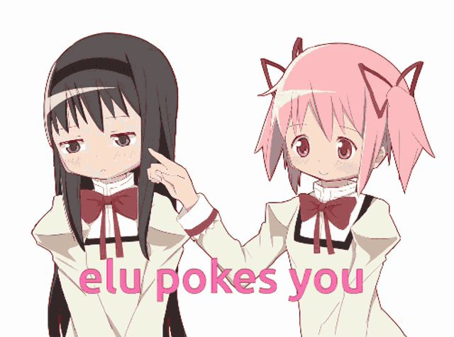 a drawing of two anime girls with the words elu pokes you written below them