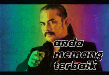 a man with a mustache pointing at the camera with the words anda memang terbaik written below him