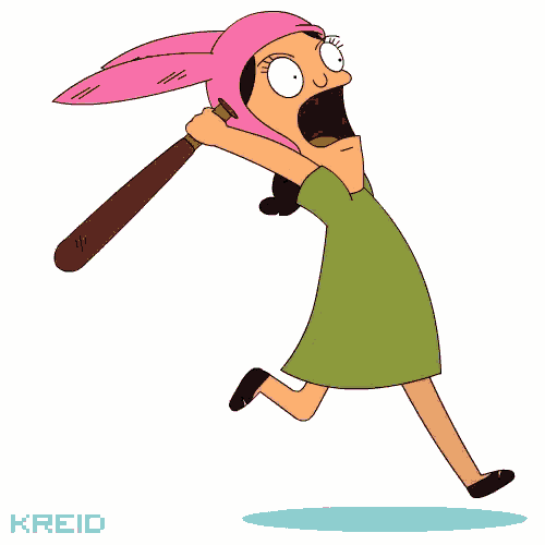 a cartoon drawing of a woman holding a baseball bat with the name kreid below her