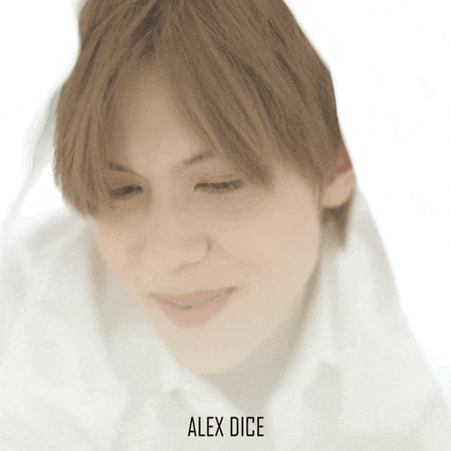 a close up of a person 's face with alex dice written below it