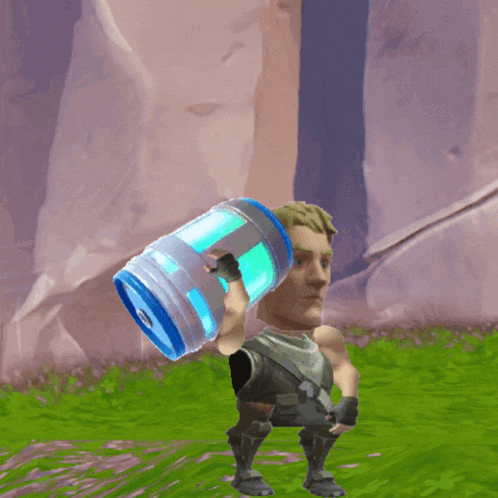 a cartoon character is holding a barrel of water