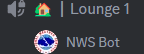 a screenshot of a discord chat with the words lounge 1 and nws bot